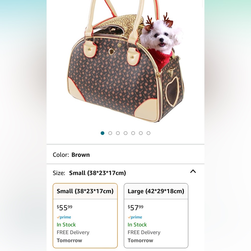 Dog carrier for small dogs.